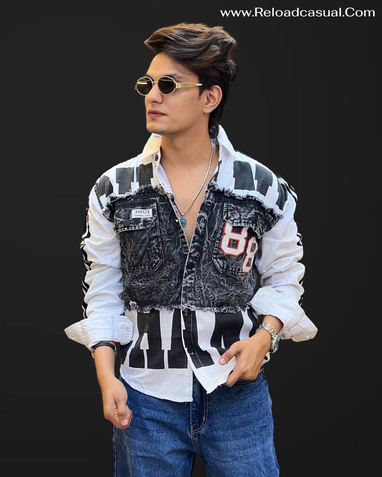 Fashion Classic Denim Patchwork Shirt