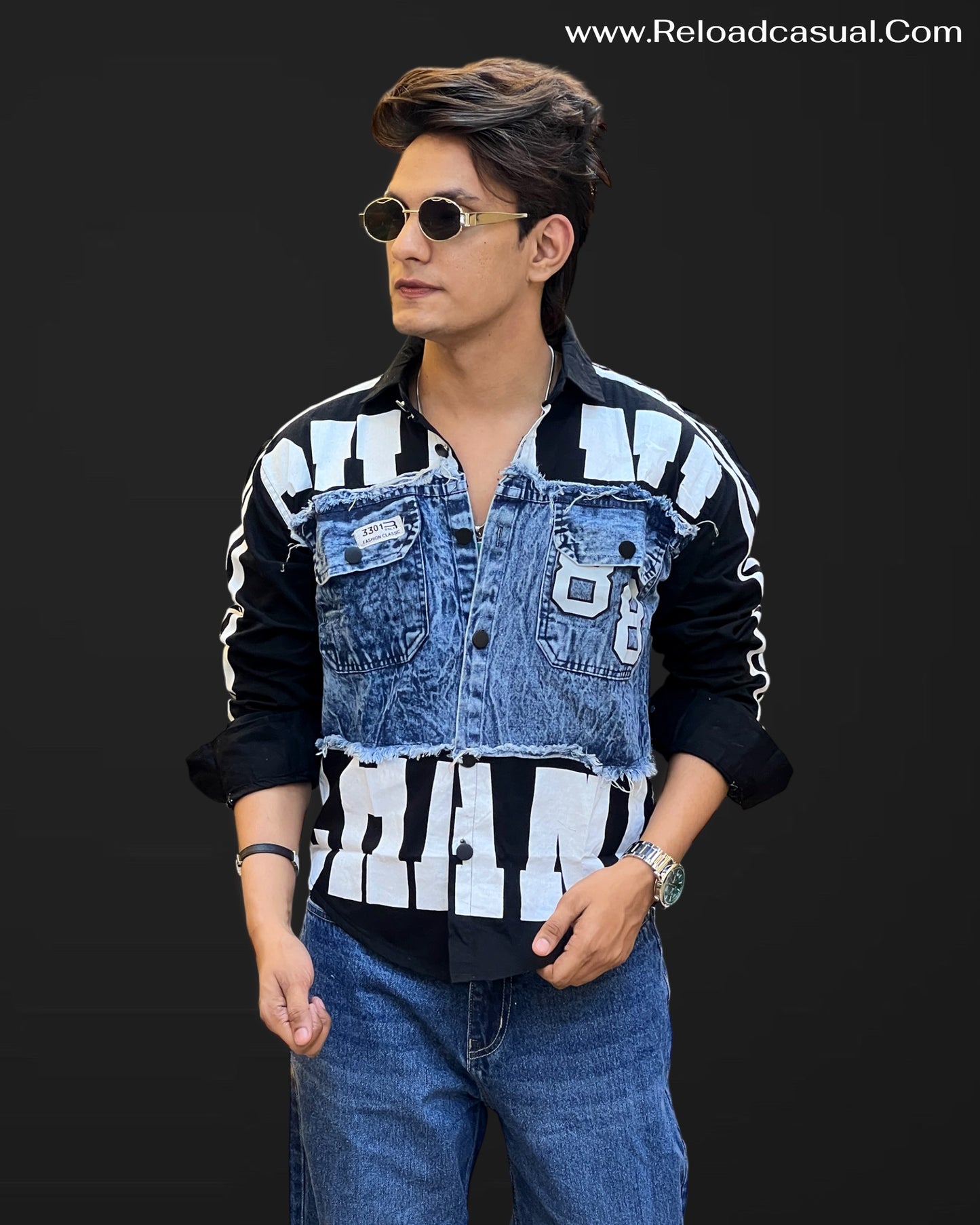 Fashion Classic Denim Patchwork Shirt
