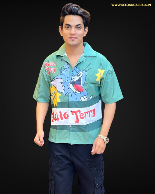 Hello Jerry Imp Print Half Shirt