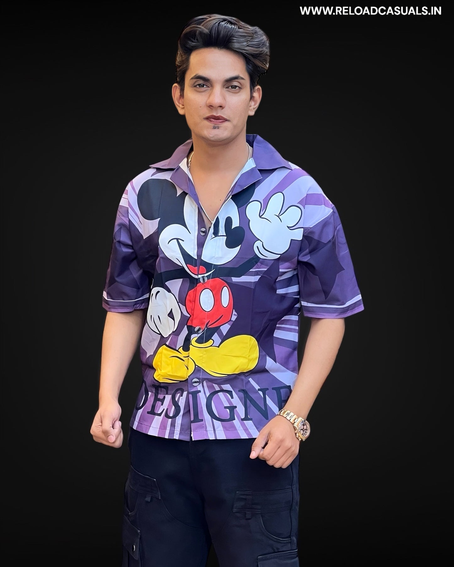 Hello Micky Design Print Half Shirt