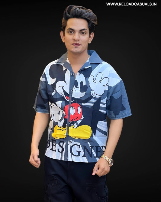 Hello Micky Design Print Half Shirt