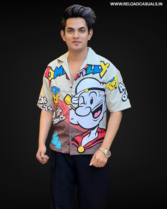 Playful Popeye Print Half Shirt
