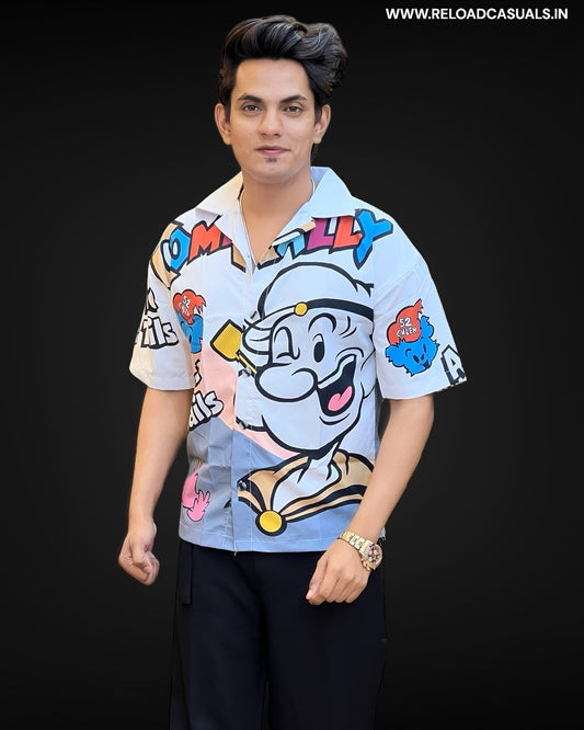 Playful Popeye Print Half Shirt