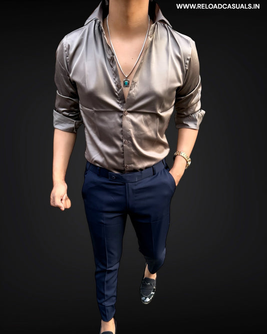 Plain Satin Shirt  - Brown Shade