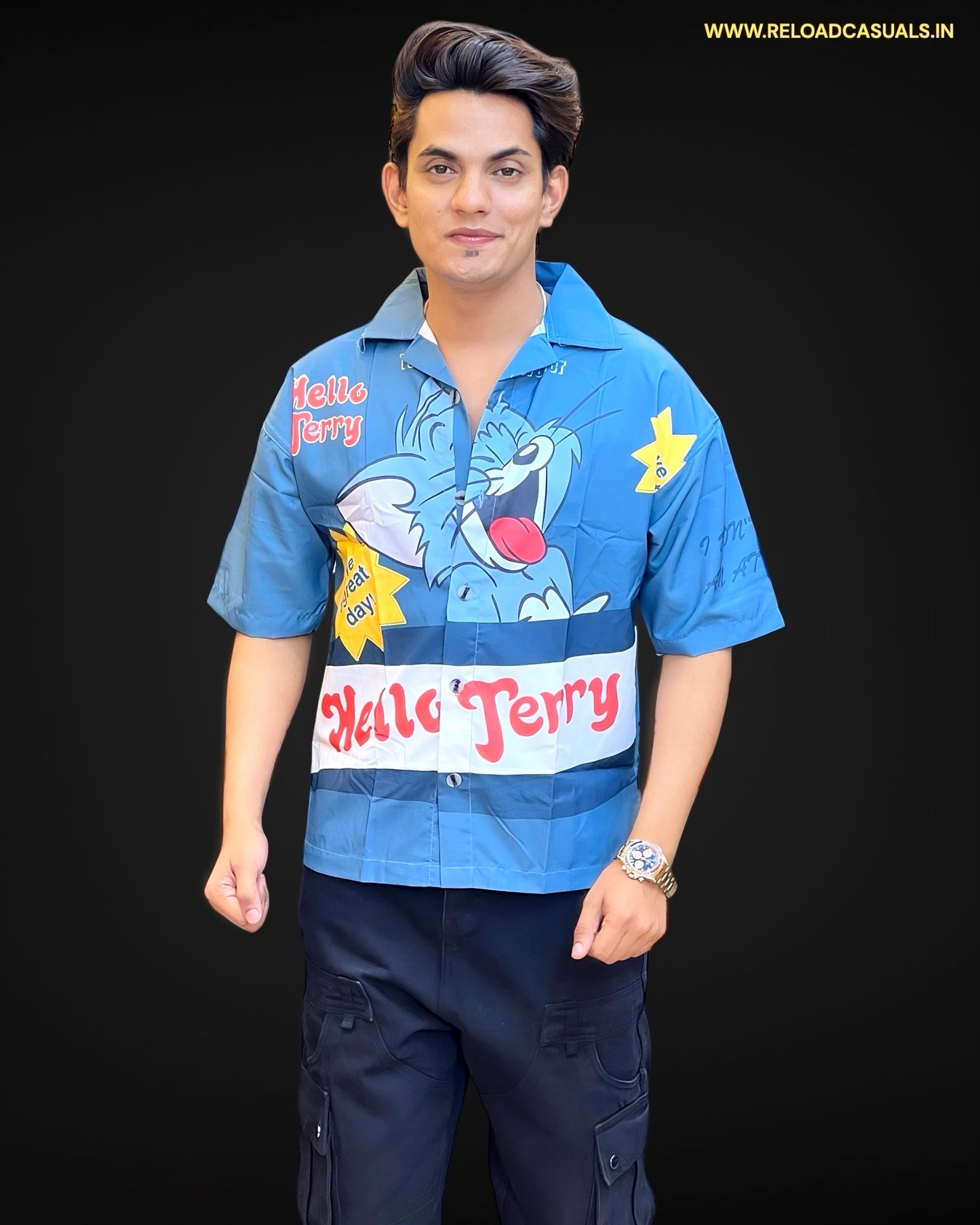 Hello Jerry Imp Print Half Shirt