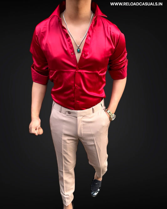Plain Satin Shirt  - Red