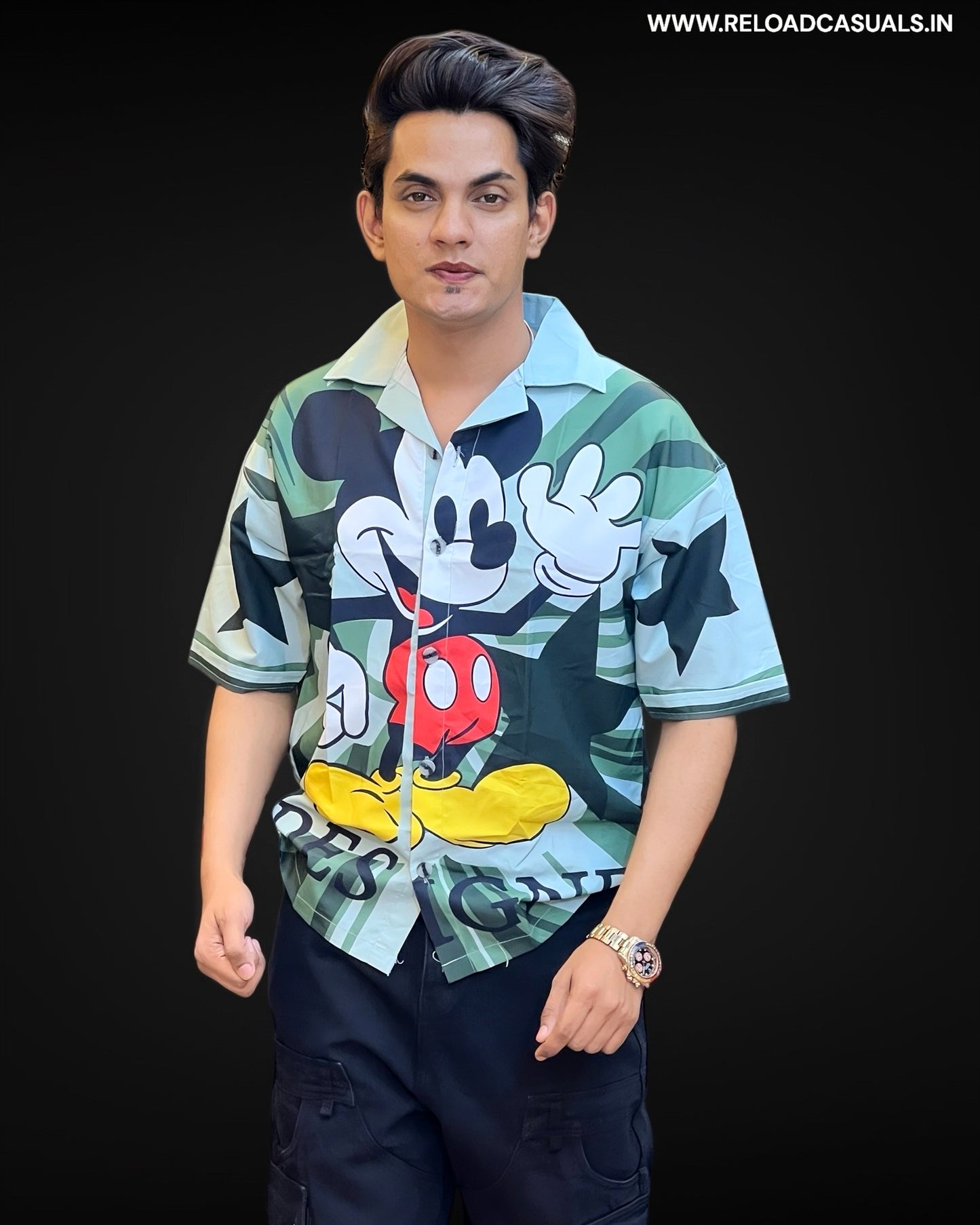 Hello Micky Design Print Half Shirt