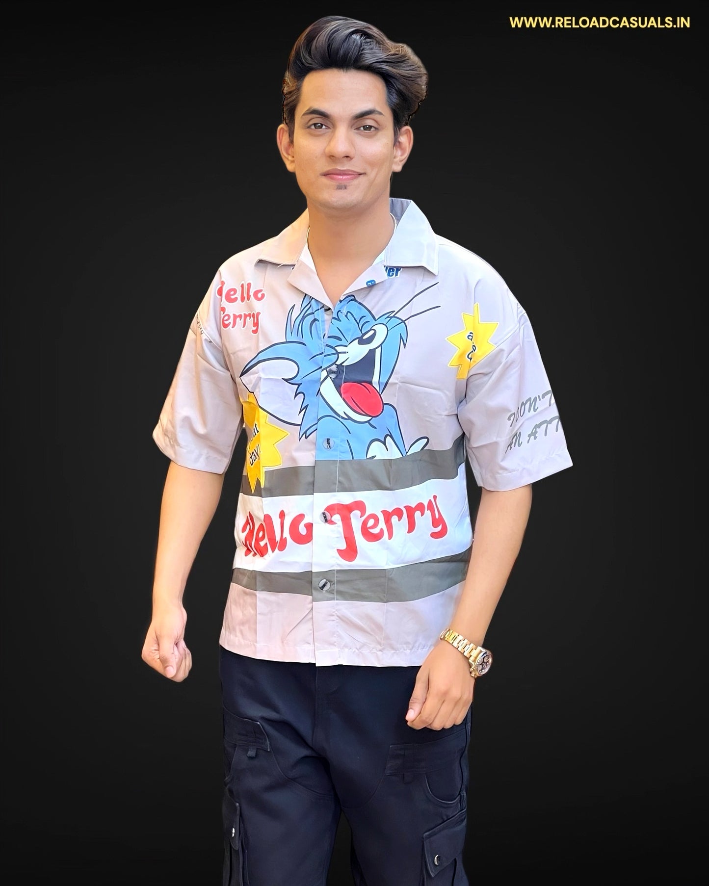 Hello Jerry Imp Print Half Shirt