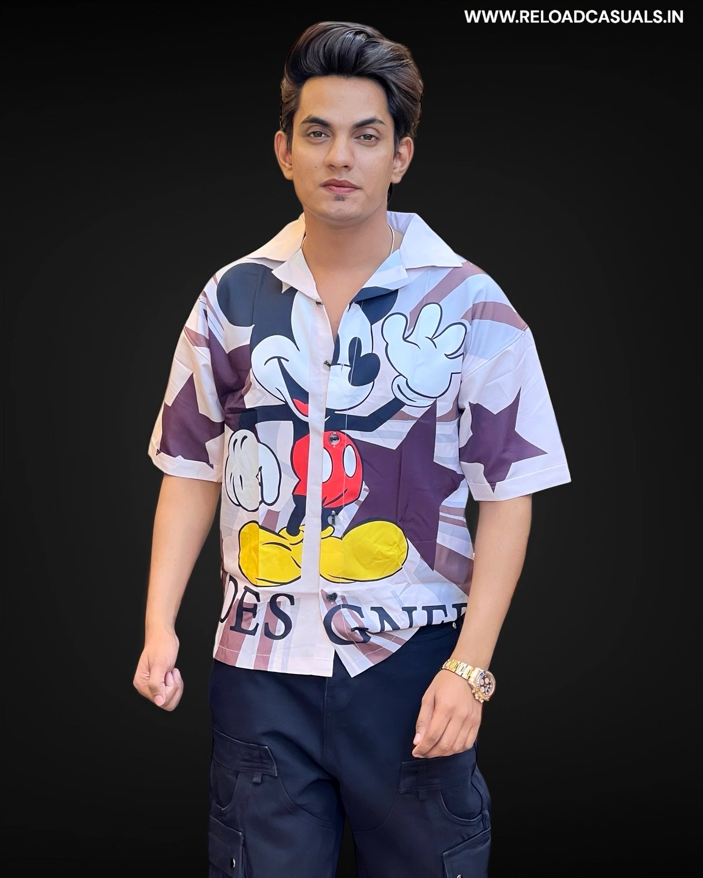 Hello Micky Design Print Half Shirt